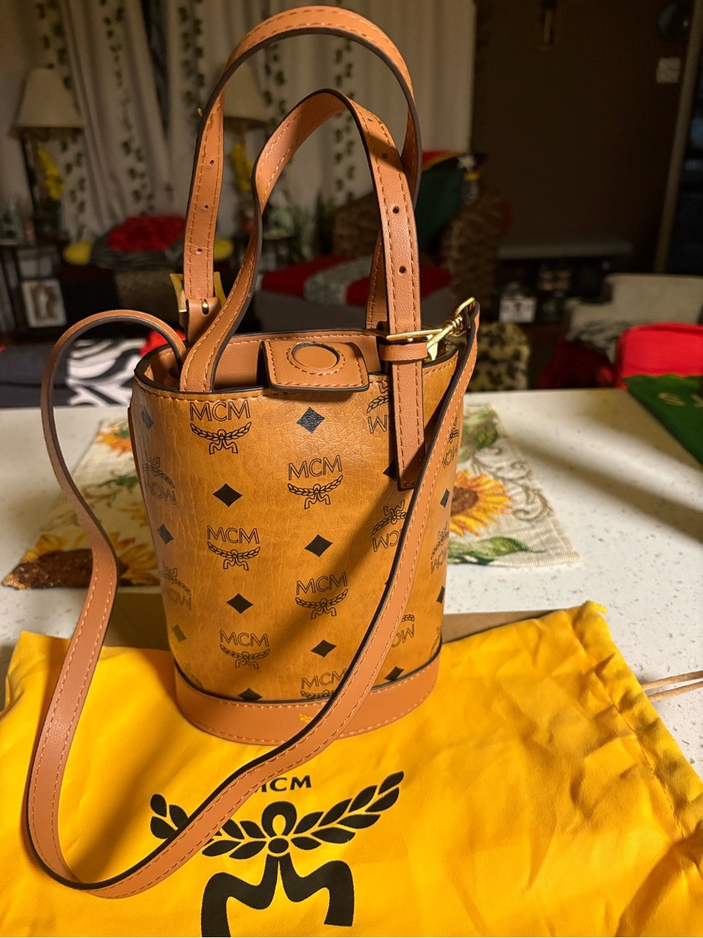 Mini Bucket Bag with Tan Trim